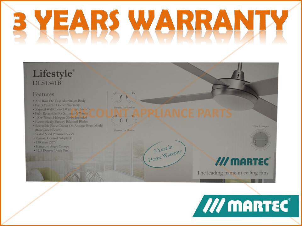 MARTEC LIFESTYLE 52” 4 BLADE BRUSHED ALUMINIUM 100W HALOGEN LIGHT CEIL