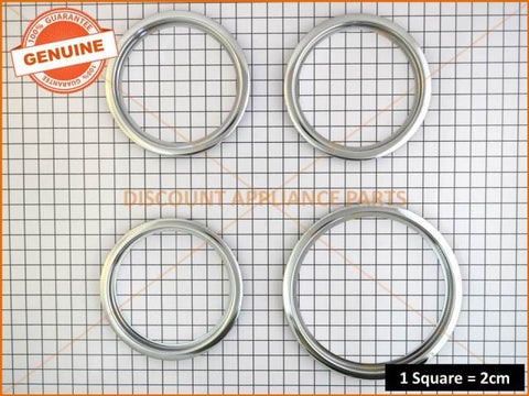 3 x CHEF WESTINGHOUSE SIMPSON COOKTOP SMALL 6" TRIM RING #4055561353 #0545002975 & 1 x LARGE 8" TRIM RING #4055561361 #0545002976